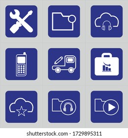 Conjunto de 9 iconos, como configuración, equipo, herramientas, herramienta, carpeta, biblioteca, archivo, negocio, documento