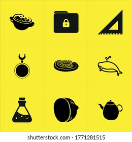 Set of 9 icons such as shadow, upload, password, weather, lock, season, connection, element, sky