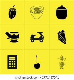 Set of 9 icons such as shadow, upload, password, weather, lock, season, connection, chilli, element