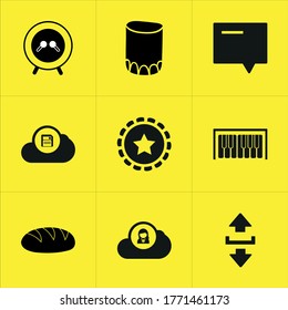 Set of 9 icons such as shadow, upload, happy, greeting, rosary, infant, password