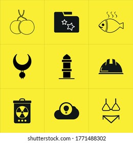 Set of 9 icons such as shadow, upload, password, season, lock, connection, element, sky