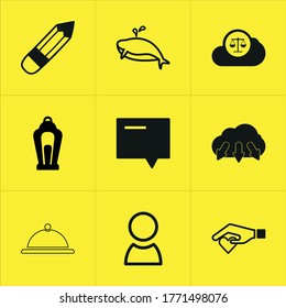 Set of 9 icons such as shadow, upload, password, pen, weather, lock, season