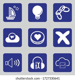 Set of 9 icons such as shark, delivery, star, boat , cruise, transport, cargo, bulp, led
