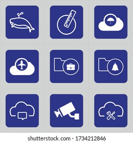 Set of 9 icons such as shark, dolphin, fish, creature,  sea, measure, scale, geometry, circle