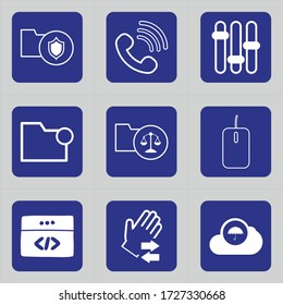 Conjunto de 9 iconos como escudo, seguridad, carpeta, seguridad, llamada, señales, teléfono, biblioteca, archivo