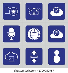 Conjunto de 9 iconos como blindaje, seguridad, carpeta, seguridad, nube, servidor, datos, carga, documento