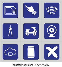 Set von 9 Icons wie Smartphone, Telefon, Handy, Informationen, Karte, Finger, Handzeichen, Handzeiger