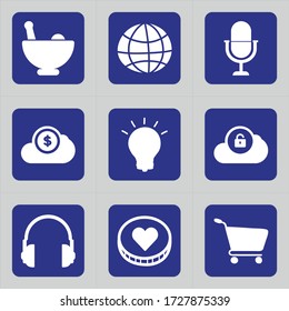 Set of 9 icons such as soup, dinner , eat, kitchen, bowl, mix, food, world, globe