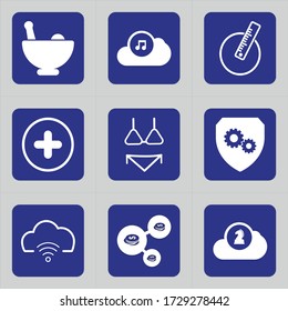 Set of 9 icons such as soup, dinner , eat, kitchen, bowl, mix, food, play, cloud