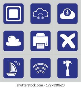 Set of 9 icons such as square, charge, charging, electricity, power, energy, cloud, download, computing