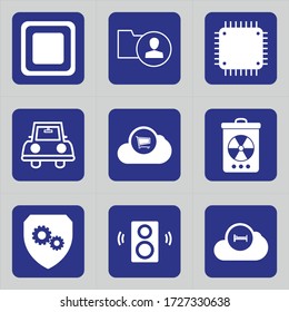 Set von 9 Icons wie Quadrat, Aufladung, Laden, Strom, Strom, Energie, Bild, privat, Ordner