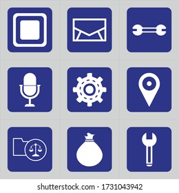 Set of 9 icons such as square, charge, charging, electricity, power, energy, mail, letter, construction