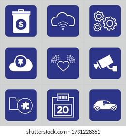 Set von 9 Icons wie Koffer, Aktenkoffer, Behälter, Tasche, Währung, Koffer, Dollar, Cloud, WiFi