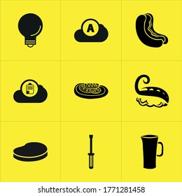 Set of 9 icons such as symbol, overcast, data, shadow, arrow, upload, sign, arrows, cloud