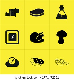 Conjunto de 9 iconos como símbolo, datos, sombra, flecha, carga, signo, flechas, nube