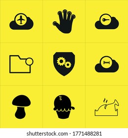 Set of 9 icons such as symbol, data, shadow, arrow, upload, sign, arrows, cloud