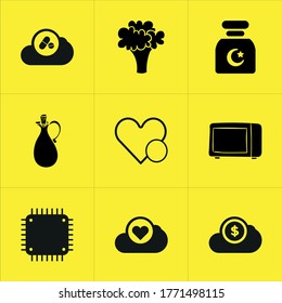Set of 9 icons such as symbol, data, shadow, arrow, upload, sign