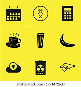 Conjunto de 9 iconos como plantilla, concepto, icono, aislado, oficina, pictograma
