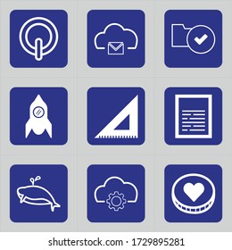 Set of 9 icons such as turn off, start, sign,  turn on, circle, cloud