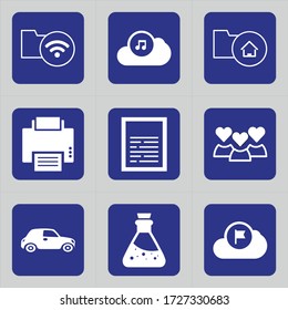 Set of 9 icons such as wifi, folder, wifi signals, signals, play, cloud, player, music, cloud music