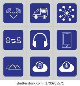 Set of 9 icons such as wired, signals, wifi signals, connecting, feelings, heart, life, edit, car