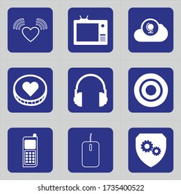 Set of 9 icons such as wired, signals, wifi signals, connecting, feelings, heart, life, antenna, appliance