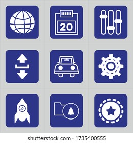 Set of 9 icons such as world, globe, sign, wifi internet, internet, network, date, calendar, schedule
