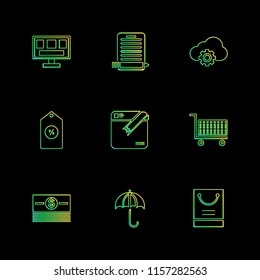 Set of 9 icons, for web, internet, mobile apps, interface design: business, finance, shopping, communication, fitness, computer, media, transportation, travel, easter, christmas, summer, device
