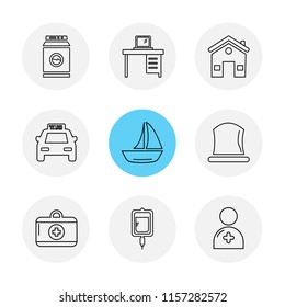 Set of 9 icons, for web, internet, mobile apps, interface design: business, finance, shopping, communication, fitness, computer, media, transportation, travel, easter, christmas, summer, device