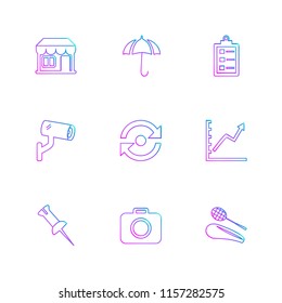 Set of 9 icons, for web, internet, mobile apps, interface design: business, finance, shopping, communication, fitness, computer, media, transportation, travel, easter, christmas, summer, device