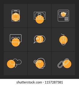 Set of 9 icons, for web, internet, mobile apps, interface design: business, finance, shopping, communication, fitness, computer, media, transportation, travel, easter, christmas, summer, device