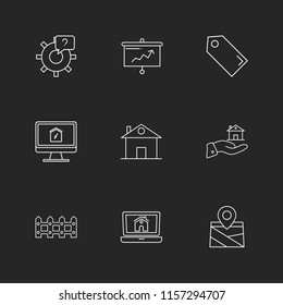 Set of 9 icons, for web, internet, mobile apps, interface design: business, finance, shopping, communication, fitness, computer, media, transportation