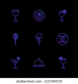 Set of 9 icons, for web, internet, mobile apps, interface design: business, finance, shopping, communication, fitness, computer, media, transportation