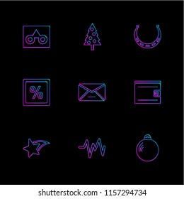Set of 9 icons, for web, internet, mobile apps, interface design: business, finance, shopping, communication, fitness, computer, media, transportation