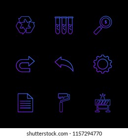 Set of 9 icons, for web, internet, mobile apps, interface design: business, finance, shopping, communication, fitness, computer, media, transportation