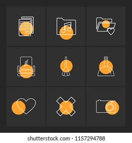 Set of 9 icons, for web, internet, mobile apps, interface design: business, finance, shopping, communication, fitness, computer, media, transportation