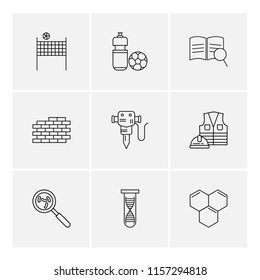 Set of 9 icons, for web, internet, mobile apps, interface design: business, finance, shopping, communication, fitness, computer, media, transportation