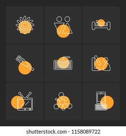 Set of 9 icons, for web, internet, mobile apps, interface design: business, finance, shopping, communication, fitness, computer, media, transportation, travel, easter, christmas, summer, device