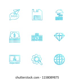 Set of 9 icons, for web, internet, mobile apps, interface design: business, finance, shopping, communication, fitness, computer, media, transportation, travel, easter, christmas, summer, device