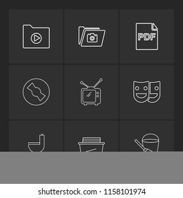 Set of 9 icons, for web, internet, mobile apps, interface design: business, finance, shopping, communication, fitness, computer, media, transportation, travel, easter, christmas, summer, device