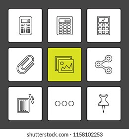 Set of 9 icons, for web, internet, mobile apps, interface design: business, finance, shopping, communication, fitness, computer, media, transportation, travel, easter, christmas, summer, device