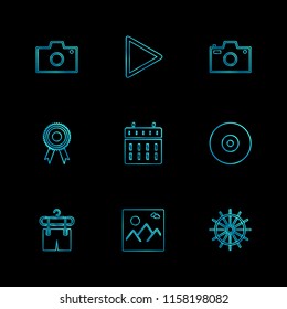 Set of 9 icons, for web, internet, mobile apps, interface design: business, finance, shopping, communication, fitness, computer, media, transportation, travel, easter, christmas, summer, device