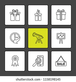 Set of 9 icons, for web, internet, mobile apps, interface design: business, finance, shopping, communication, fitness, computer, media, transportation, travel, easter, christmas, summer, device