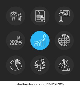 Set of 9 icons, for web, internet, mobile apps, interface design: business, finance, shopping, communication, fitness, computer, media, transportation, travel, easter, christmas, summer, device