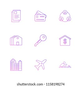 Set of 9 icons, for web, internet, mobile apps, interface design: business, finance, shopping, communication, fitness, computer, media, transportation, travel, easter, christmas, summer, device