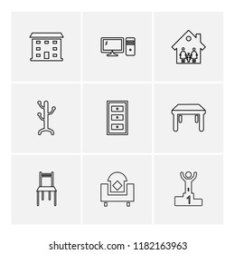 Set of 9 icons, for web, internet, mobile apps, interface design: business, finance, shopping, communication, fitness, computer, media, transportation, travel, easter, christmas, summer, device