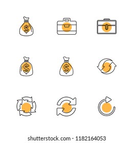 Set of 9 icons, for web, internet, mobile apps, interface design: business, finance, shopping, communication, fitness, computer, media, transportation, travel, easter, christmas, summer, device
