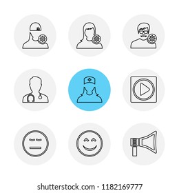 Set of 9 icons, for web, internet, mobile apps, interface design: business, finance, shopping, communication, fitness, computer, media, transportation, travel, easter, christmas, summer, device