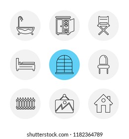 Set of 9 icons, for web, internet, mobile apps, interface design: business, finance, shopping, communication, fitness, computer, media, transportation, travel, easter, christmas, summer, device