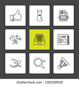 Set of 9 icons, for web, internet, mobile apps, interface design: business, finance, shopping, communication, fitness, computer, media, transportation, travel, easter, christmas, summer, device